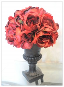 Red Silk Rose Arrangment in Black Urn {Quantity 3}